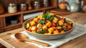 Helppoja ruokia aerogrillissä: paistettu tofu ja vihannekset.