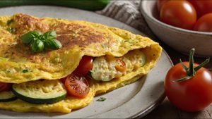 Nopea ja helppo resepti munakokkelille, jossa on kesäkurpitsaa ja iberiankinkkua.