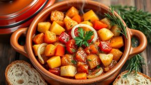 Vihannesragu porkkanalla ja pistaasipähkinä-persiljakastikkeella.